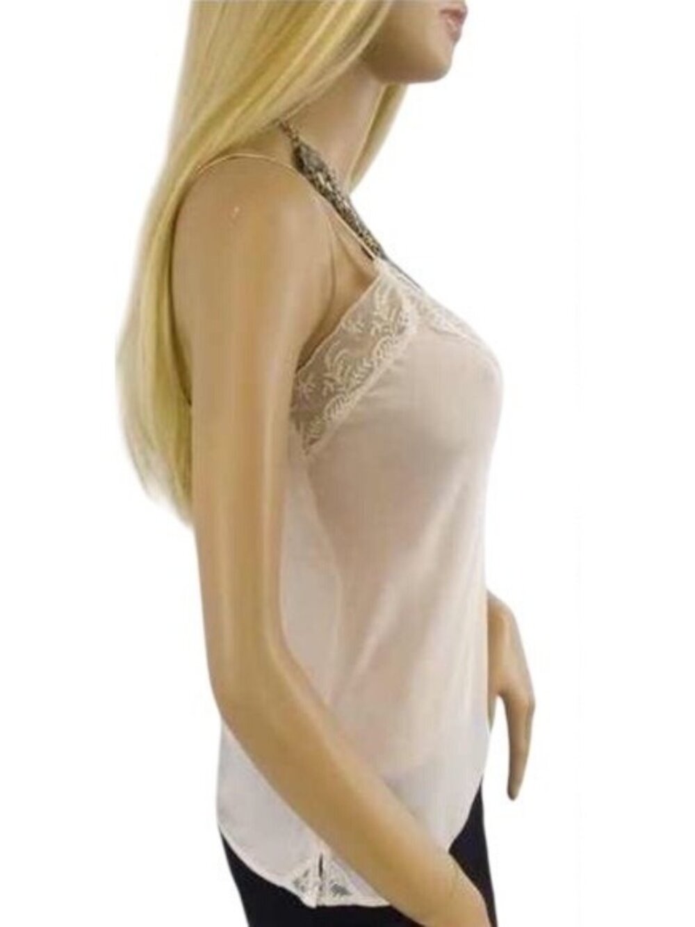 Urban Outfitters Pale Pink Silk Lace Trim Camisole Top | Mid 2010s Romantic Boho - Picture 6 of 16